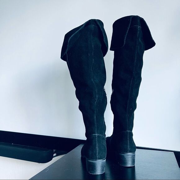 Steve Madden Tyga Suede Leather Black Over the Knee Boots 1.75” Block Heel Sz. 8 - Picture 10 of 16